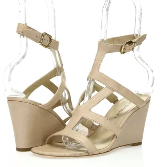 Via Spiga Wedge Sandal Nude Strappy Leather Heels SZ 7.5 EUC - Picture 2 of 13